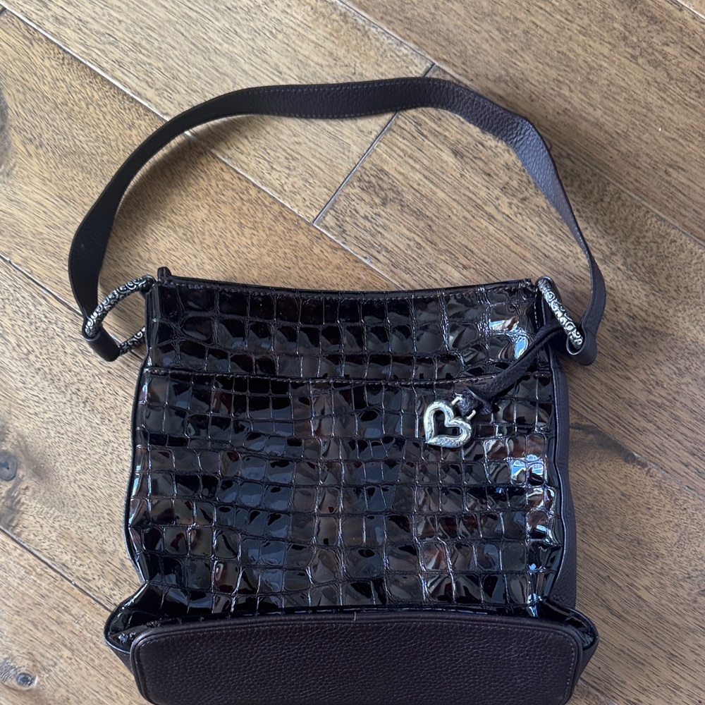 Brighton Black Croc-Embossed Patent Shoulder Bag with Heart Charm - Picture 3 of 5